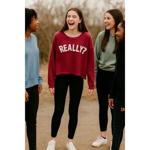 FB Sister Oversized Crewneck Sweatshirt "Really?" Casual Burgundy Size Medium